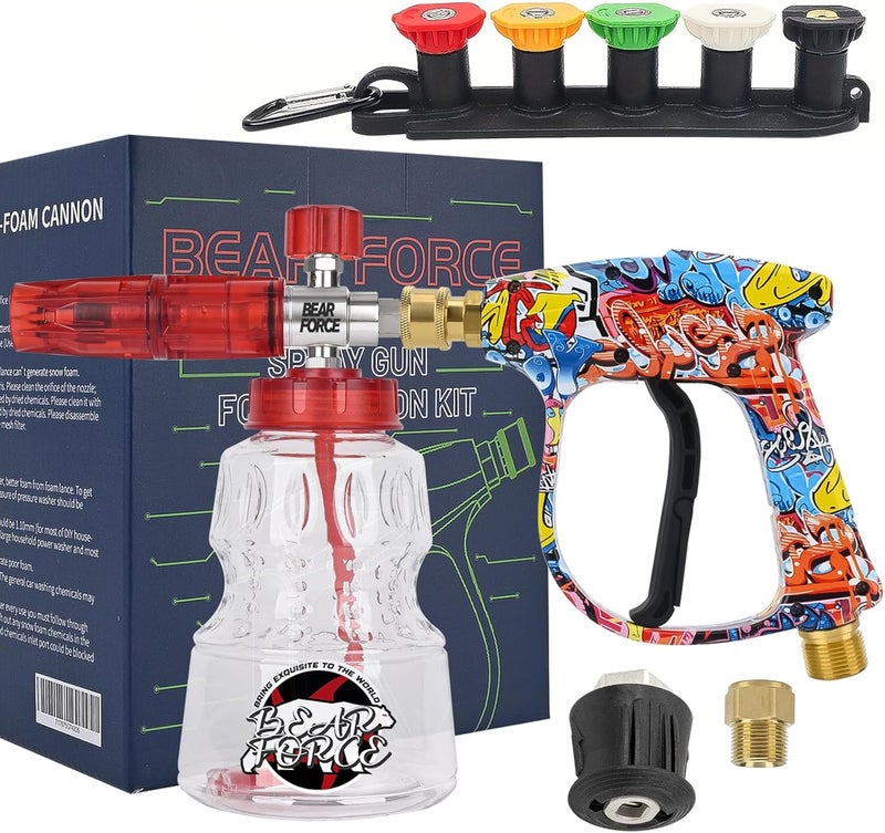 BEAR FORCE Pressure Washer Spray Gun M22-14 Max 3000 PSI with 1/4" Quick Connector Snow Foam Lance & 5 Spray Tips & Clip Nozzle Holder, Compatible for Some of Greenworks Kar-cher Ryobi Homelite Pressure Washer - Image 1